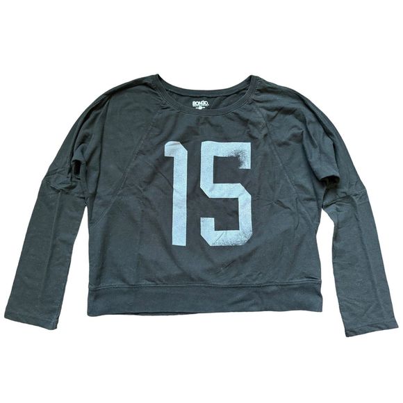 Bongo Dark Gray 15 Sweatshirt Juniors L Black Batwing Long Sleeve Terry Large - Picture 1 of 9